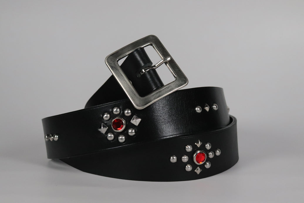 RØ-15-S / Red and Blue Studded Belt (1.5")