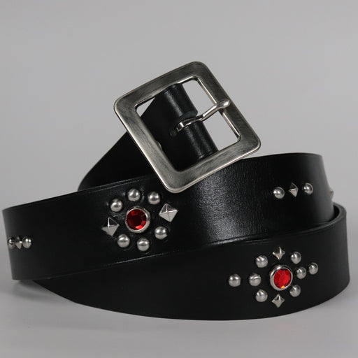 RØ-15-S / Red and Blue Studded Leather Belt (1.5")
